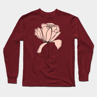 One Line Art Flower In Brown Terracotta Long Sleeve T-Shirt